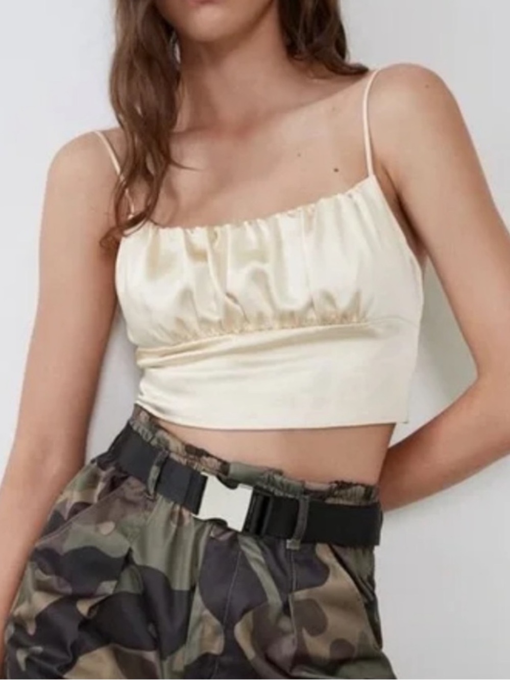Zara Gold Champagne Satin Crop Top Size XS